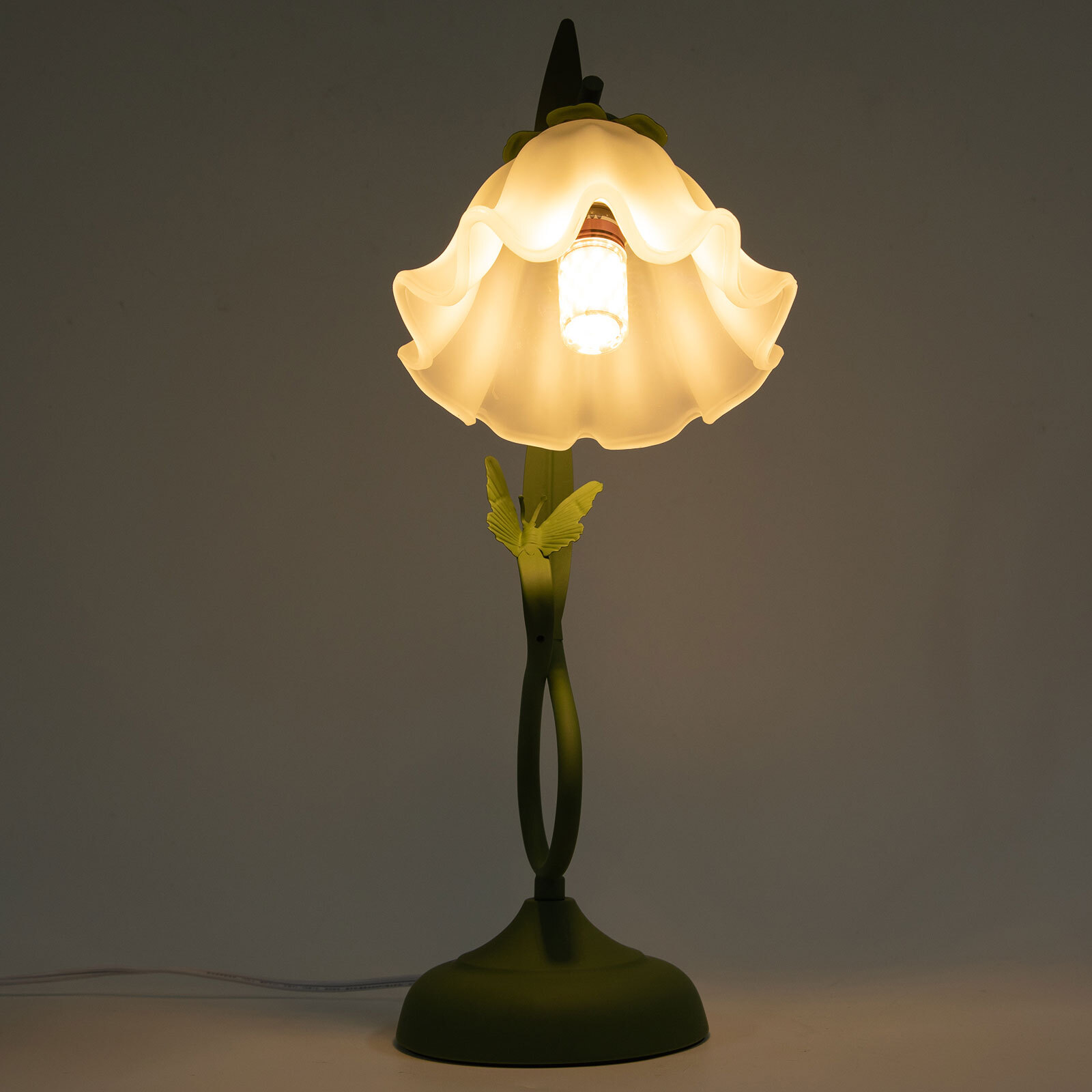 Flower Shape Glass Table Lamp Bedside Desk Light Fixture Green Reading Lamp...