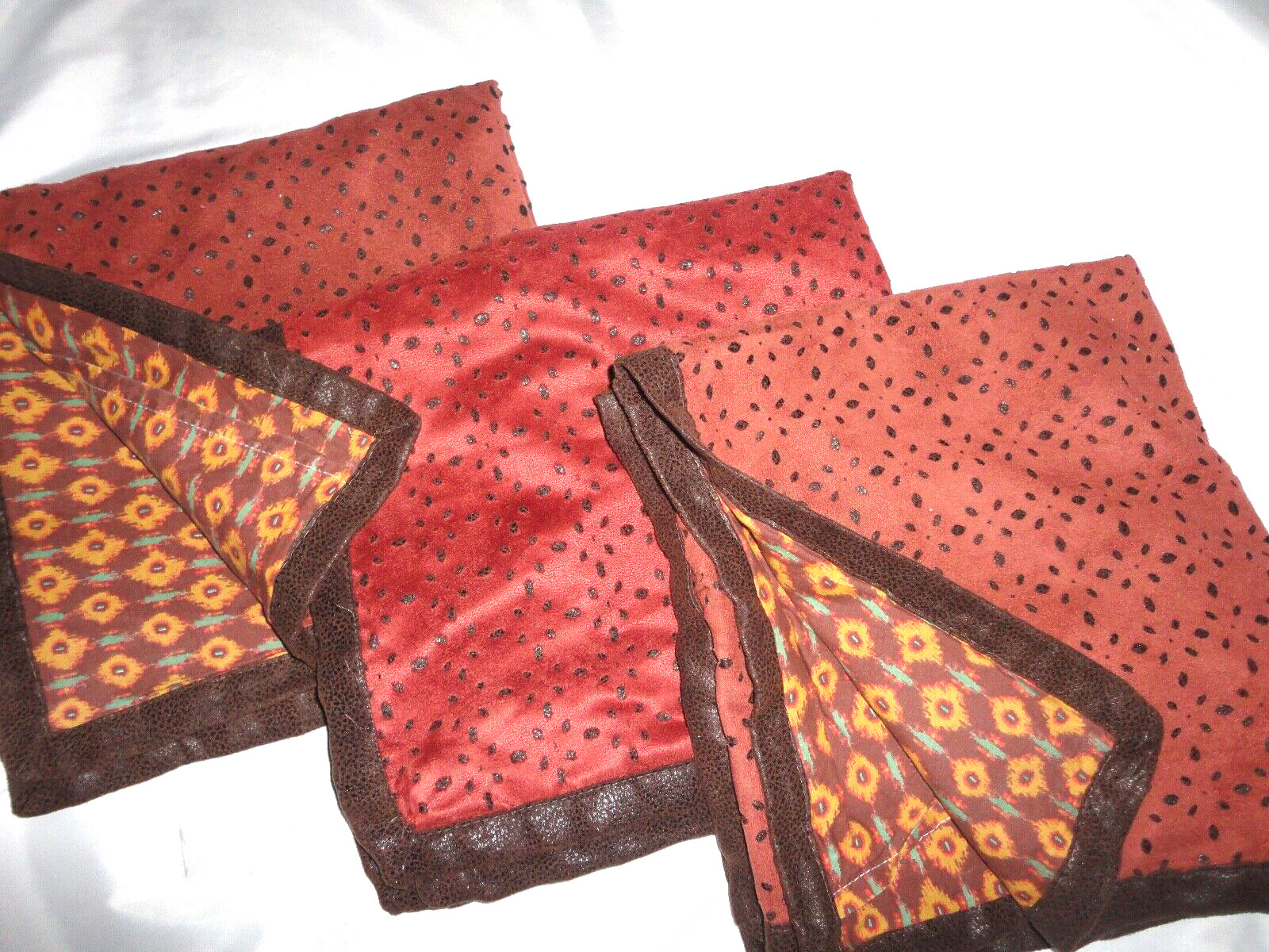 SCENT-SATION EL RANCHO AMBER RED SOUTHWESTERN IKAT (3) EURO PILLOW SHAMS 26"