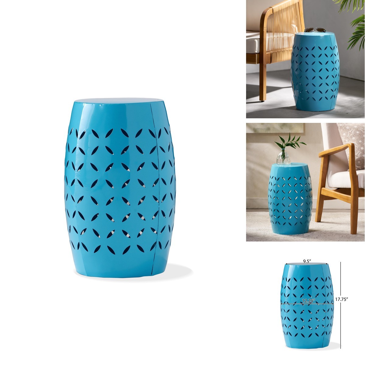 Christopher Knight Home Lilac Outdoor 12" Iron Side Table, Blue