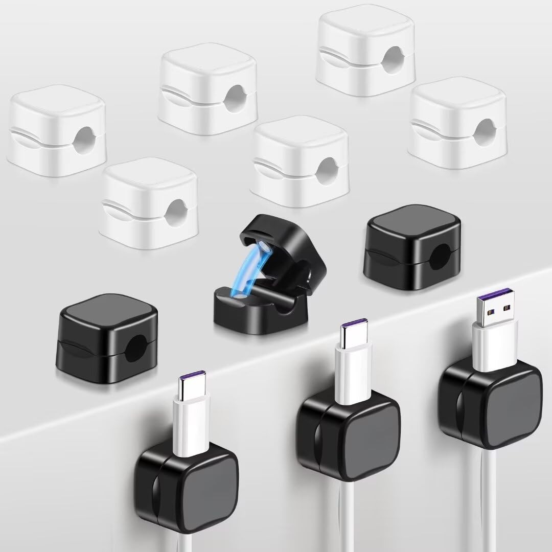 VZZNN 12 Pack Cable Holders Clips Magnetic Desk Organizer Black、White