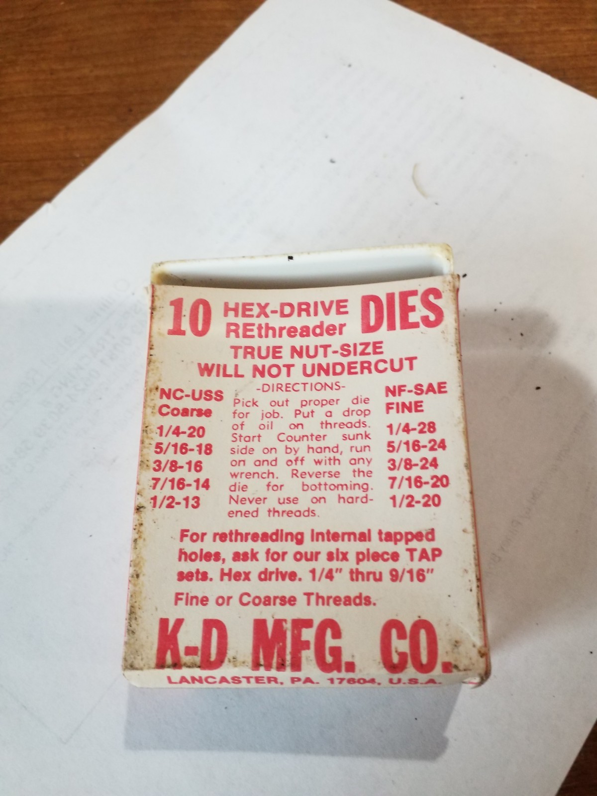 K-D. 725 NUT SIZE RETHREADER DIES Partial Set Of 9. 1 Missing