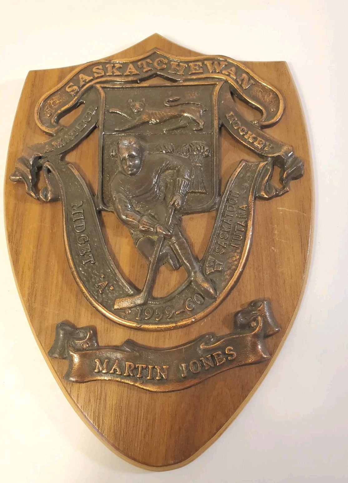 Vintage Plaque Saskatchewan Midget "A" Ice Hockey Association 1959-60 Season