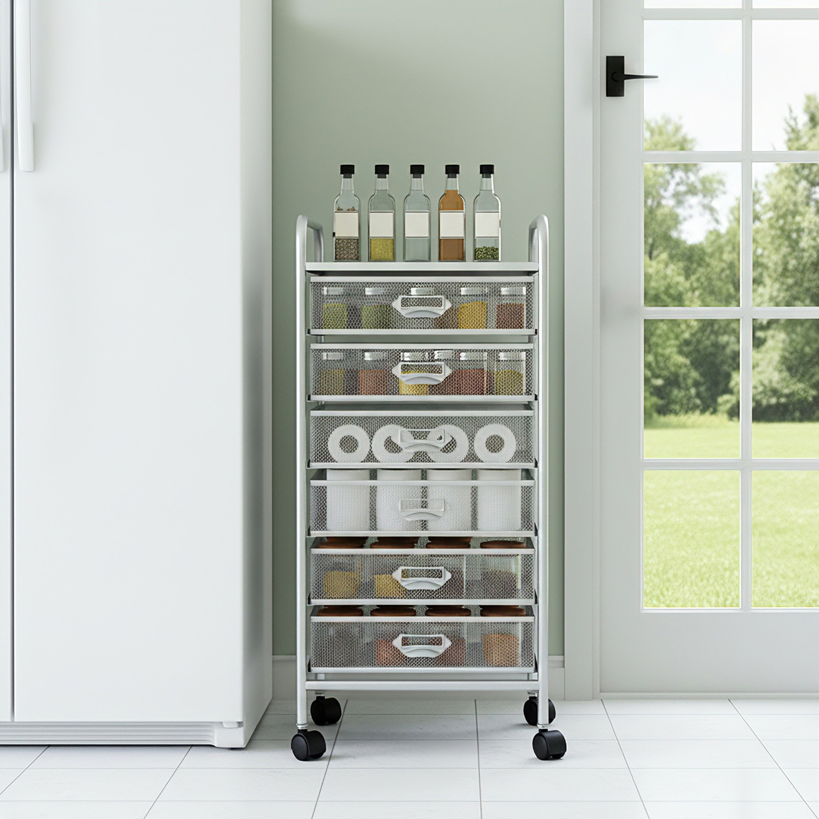 6-Tier Rolling File Storage Cabinet, Mesh File Cabinet with Wheels
