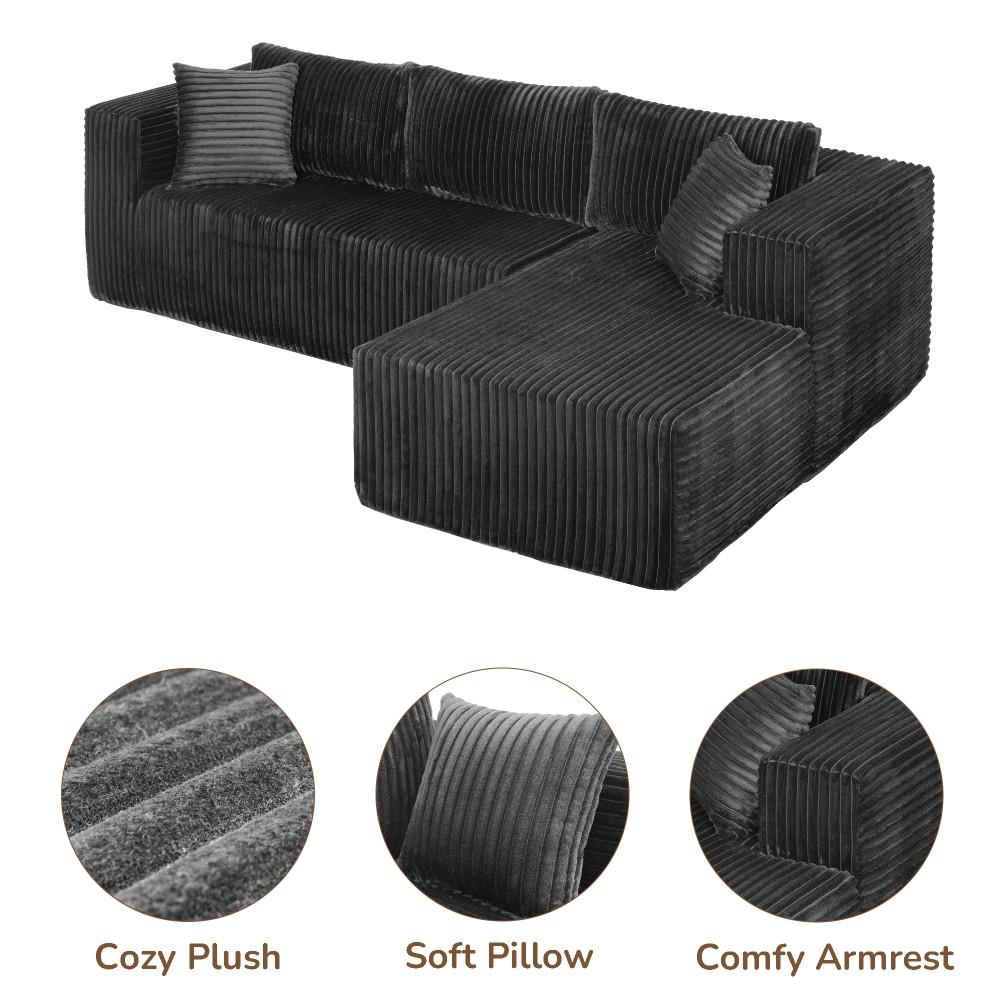 105" L-Shaped Modular Sofa Plush Upholstery & All-Foam Left Chaise Black