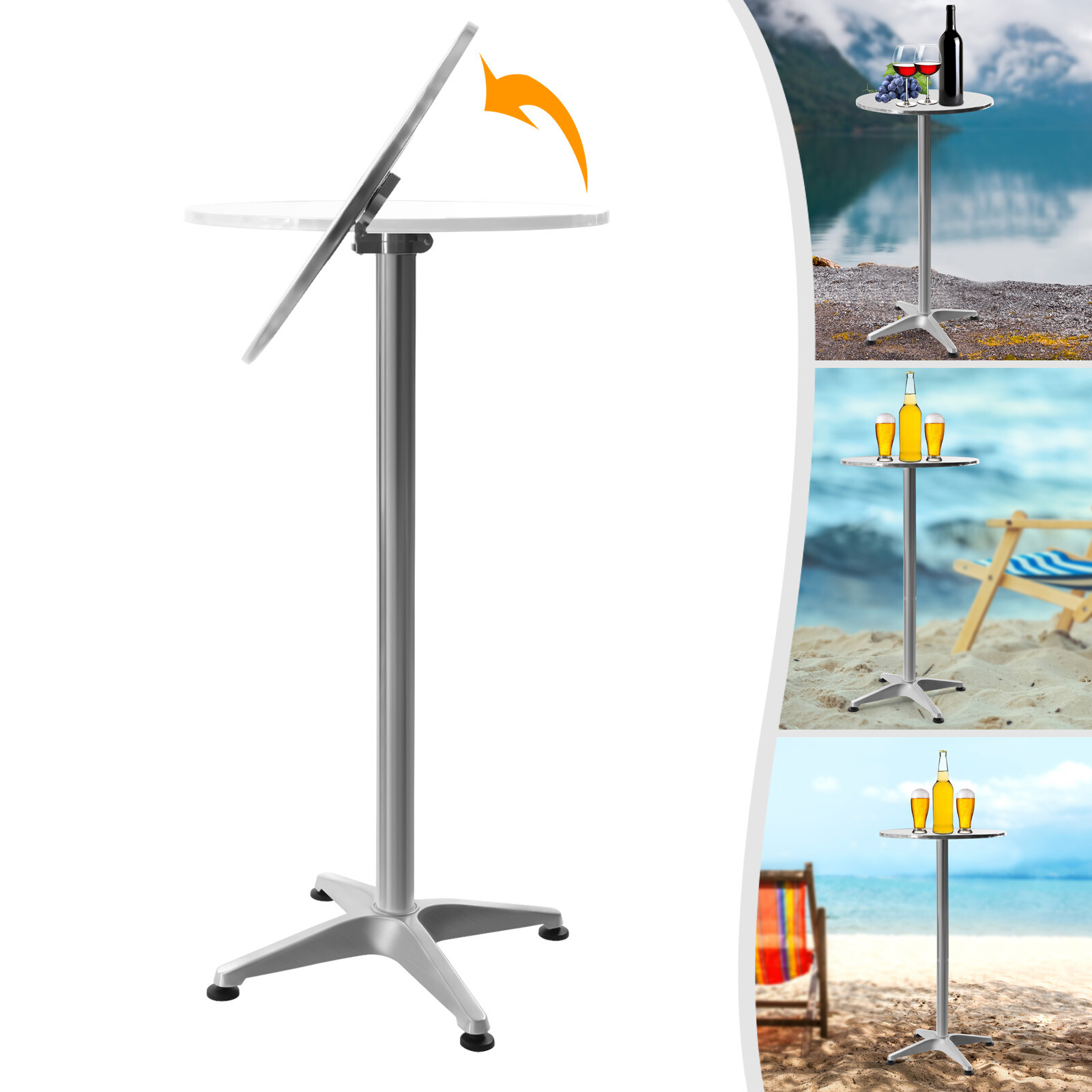 Bar Height Dining Table Pub Round Tall Folding Indoor/Outdoor Patio Metal Party