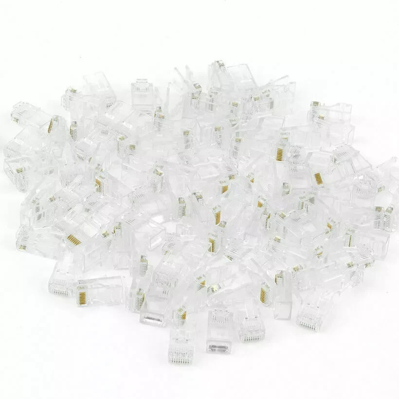 Pack Of 100 RJ45 Ethernet Connector Modular 8-Condutor Cable CAT5e Clear