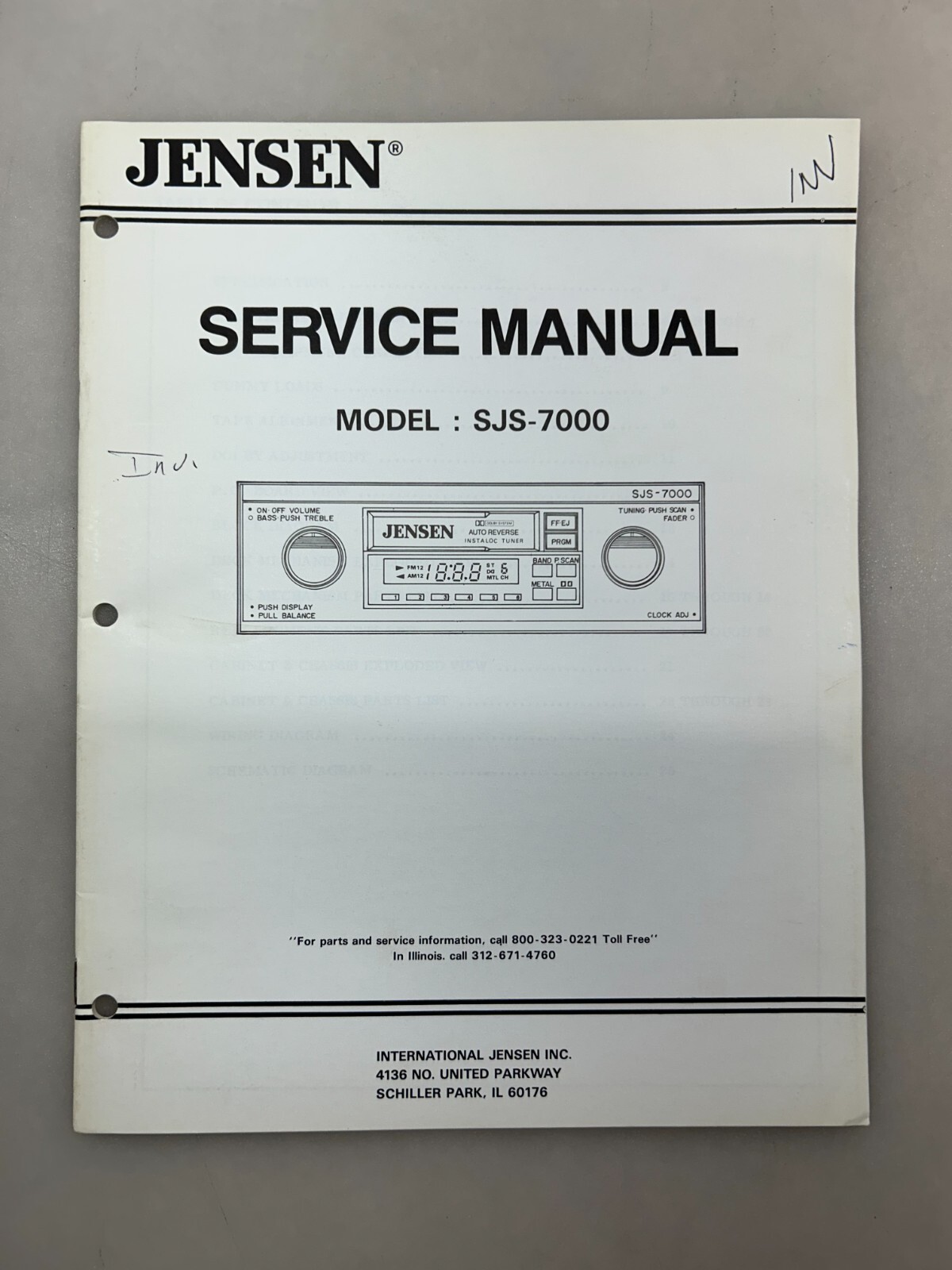Jensen SJS-7000 Original Service Manual Free Shipping