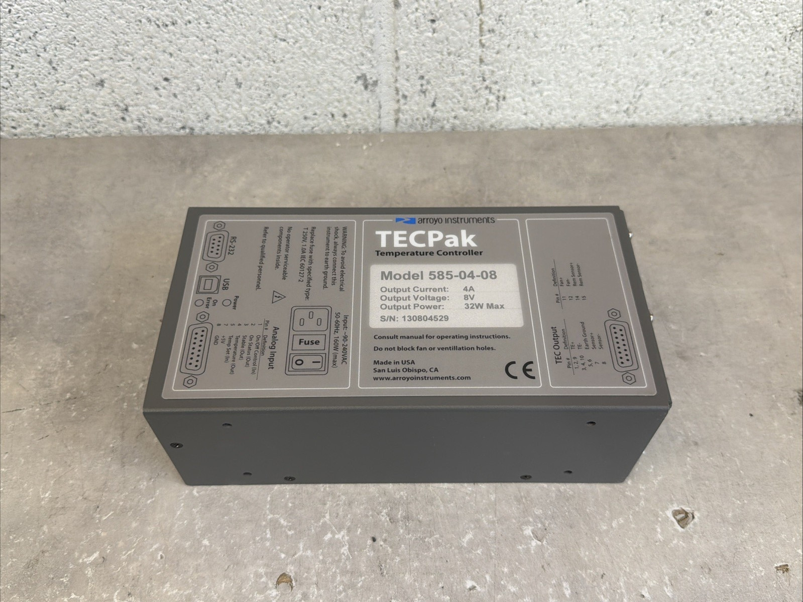 Arroyo Instruments TECPak 585-04-08 Temperature Controller