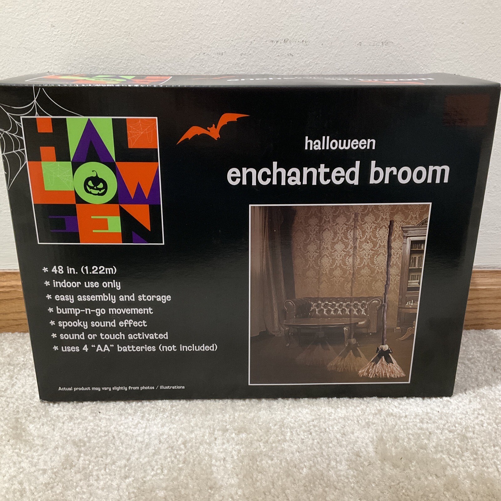 Animated Halloween Enchanted Broom Motion Sound Activated 4ft Bump-n-Go Movement