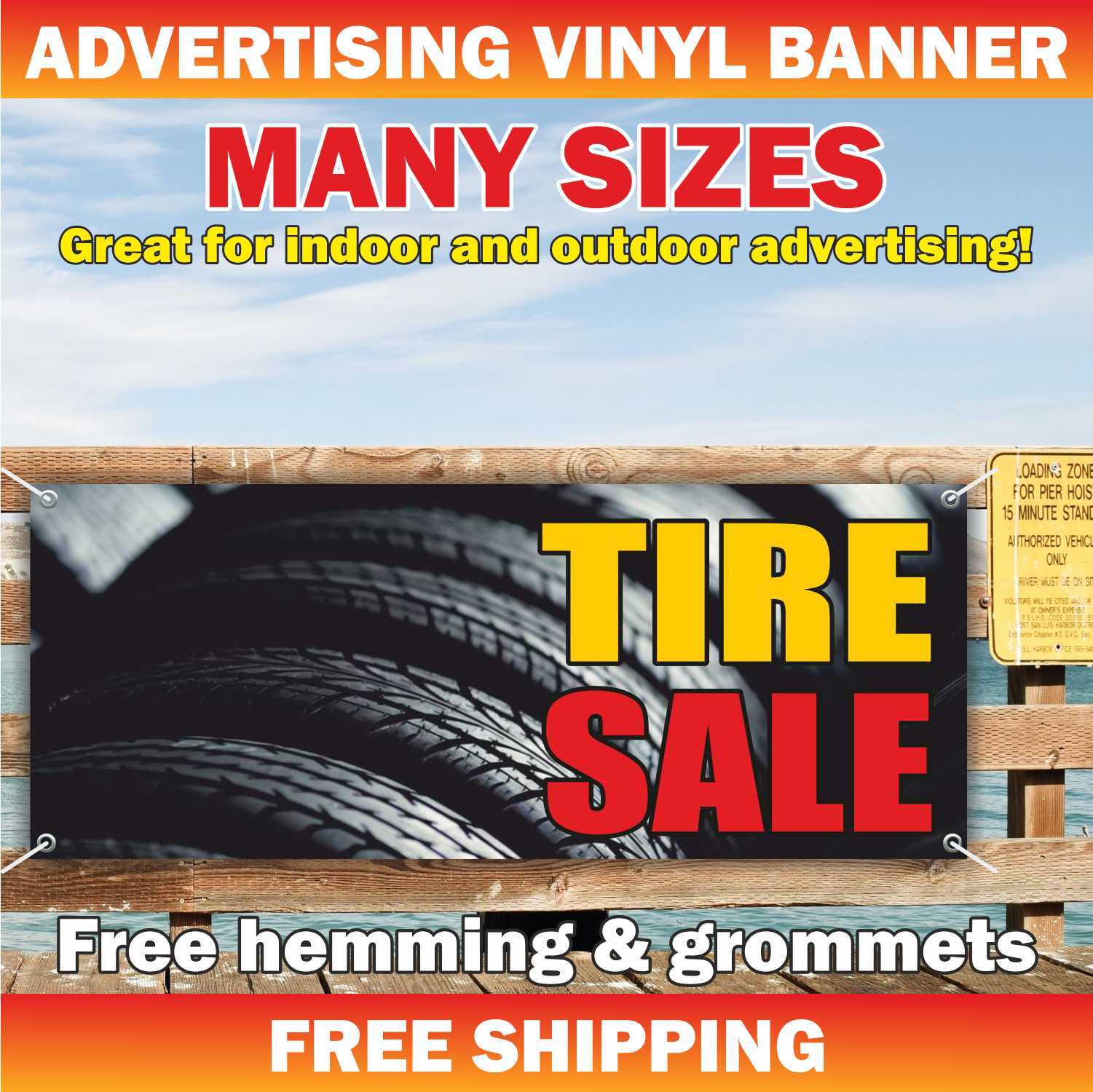TIRE SALE Advertising Banner Vinyl Mesh Sign Discount Retail Wheel Shop Now Open