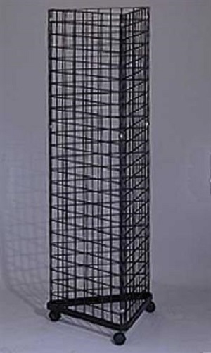 Wire Grid Triangle Tower Display Rack Casters Rolling Castors Black 2' x 5 ½' H