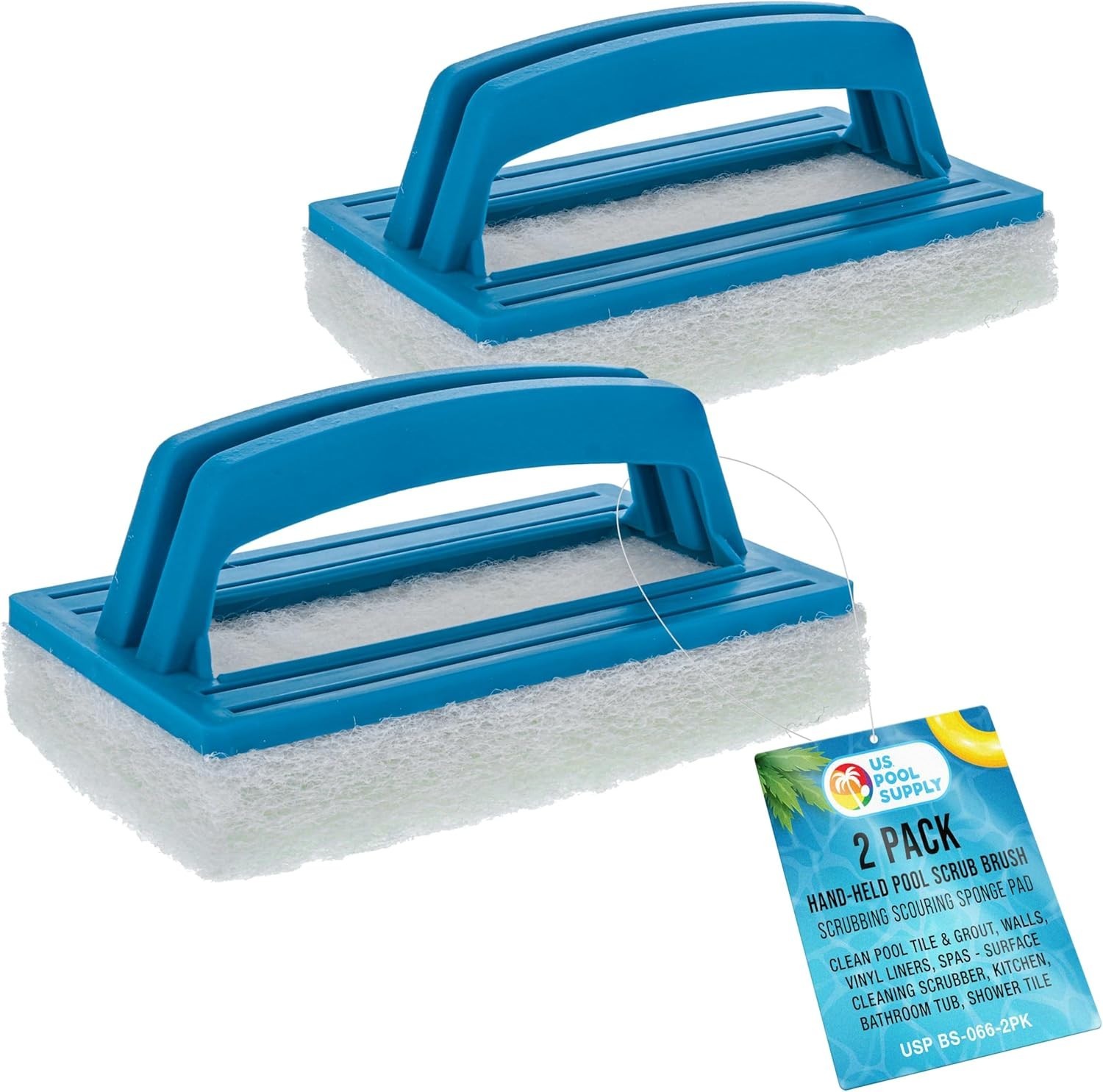 Hand-Held Pool Scrub Brush, 2 Pack - Scrubbing Scouring Sponge Pad - Clean Pool