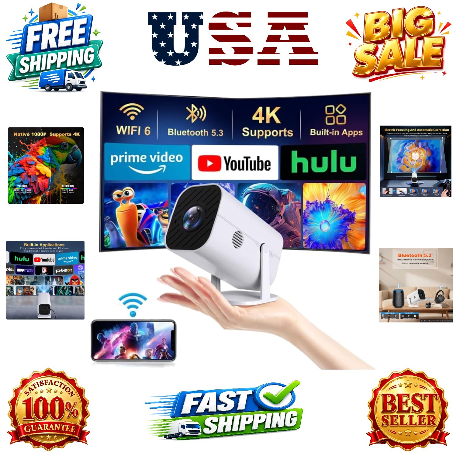 Mini Projector with Wifi and Bluetooth, Built-in Apps,Movie Projector | Elect...