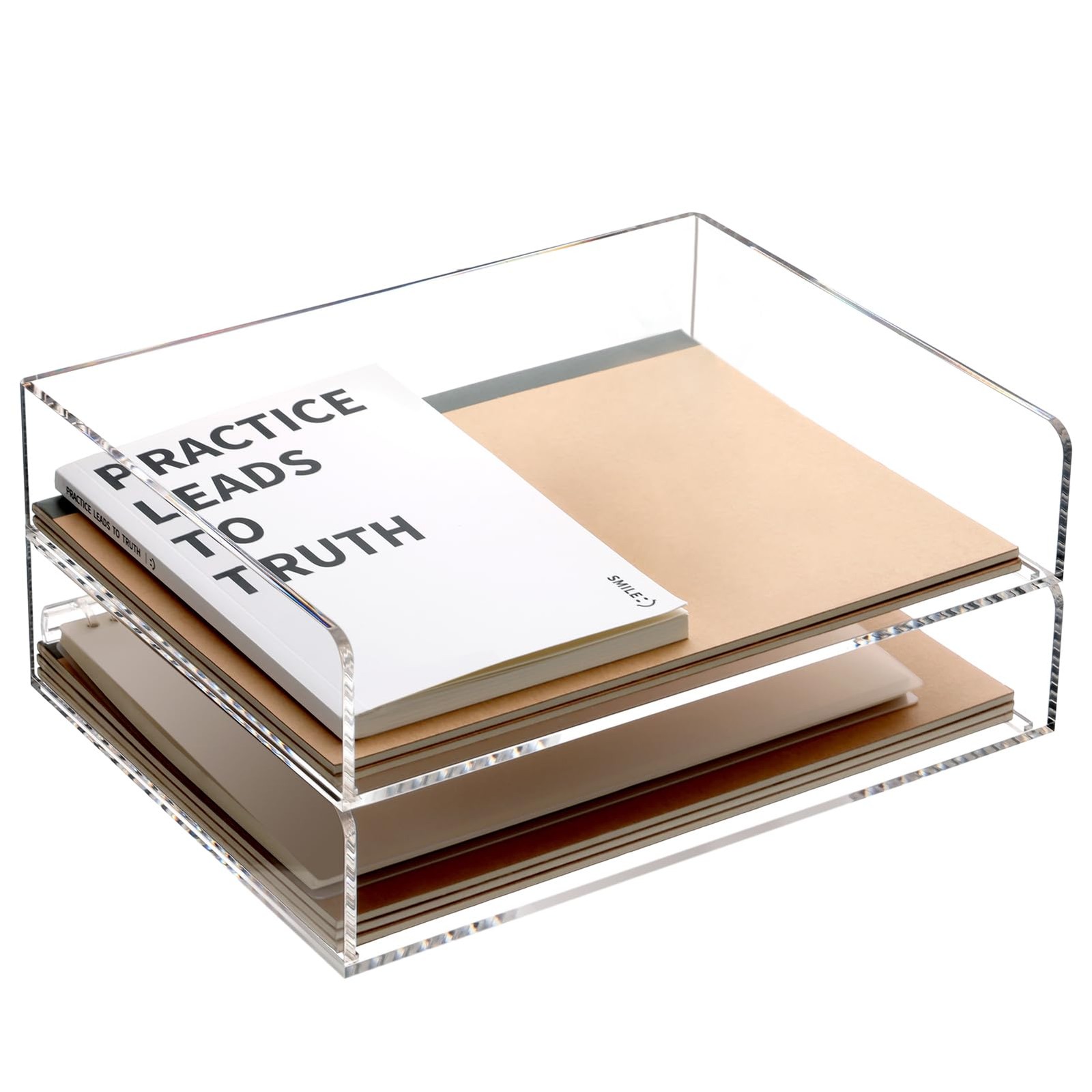 Acrylic Paper Tray Organizer 12.4x8.74x2.7in 2 Pack Stackable for Desk