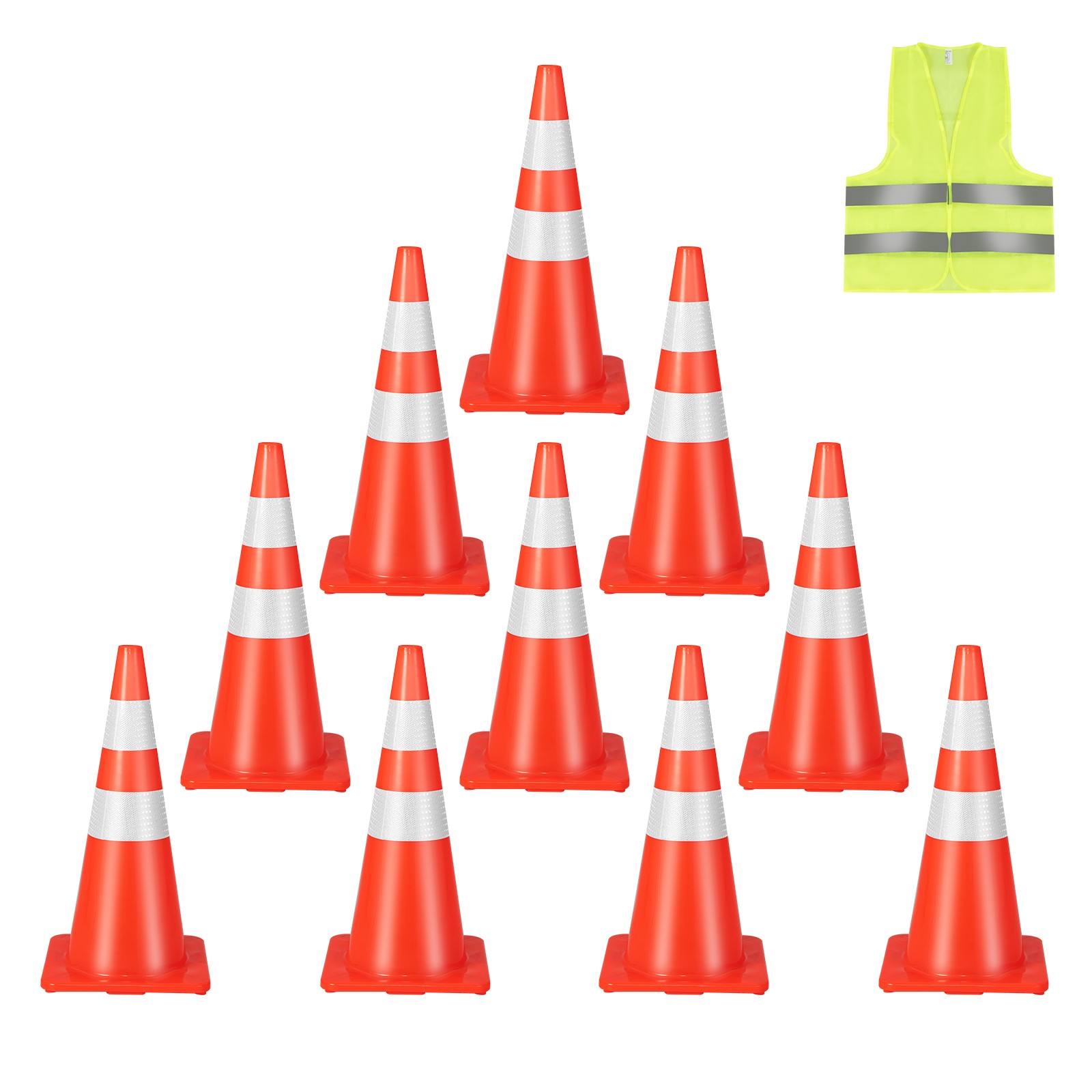 10 Pack Traffic Safety Cones 28" PVC Road Parking Cones with Reflective Collar