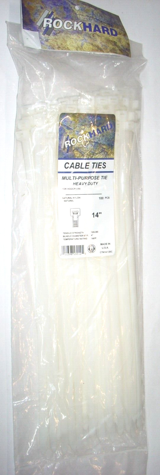 Rock Hard CTN14-120C White Cable Ties 14 in Long 120 lb Capacity USA Made 100pk