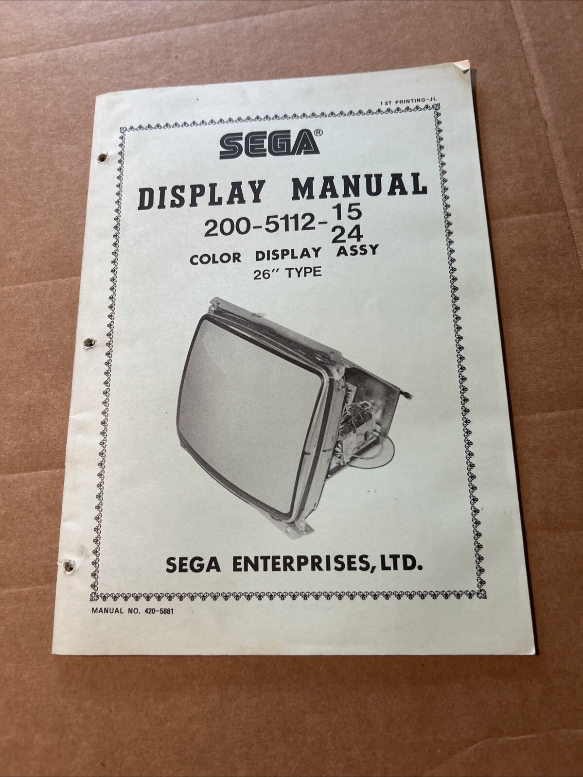 Original Sega Monitor 26 " 200–5112-15/24 arcade Video game manual