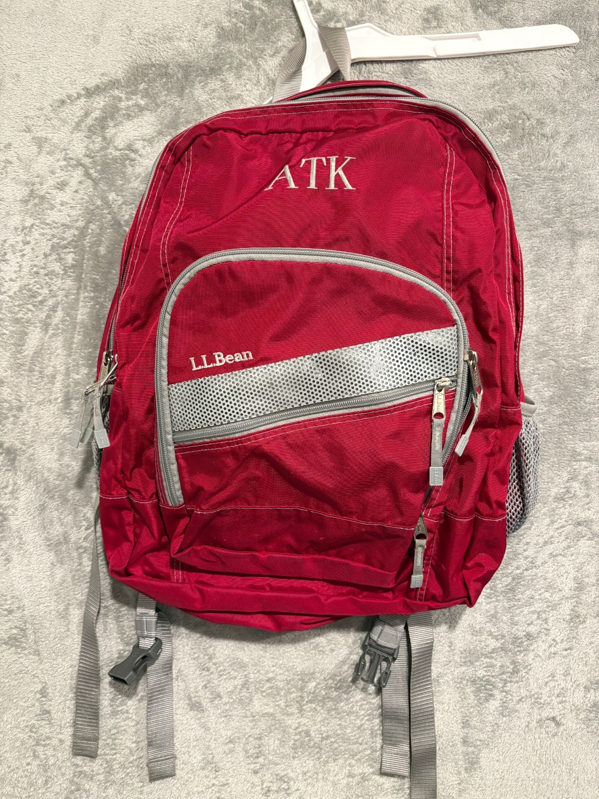L.L.Bean Original Red Backpack Travel School Bag 17”x13” ATK Initials