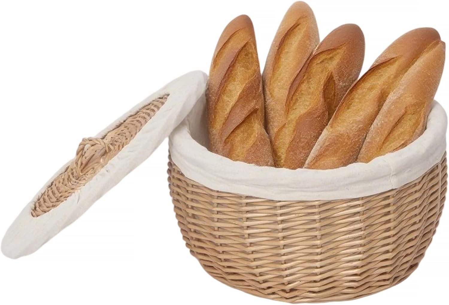 Wicker Bread Basket Serving with Lid & Removable Lining, Sourdough Proofing Bask