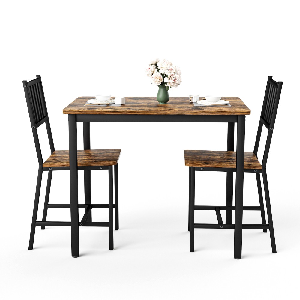 35" Dining Table with 2 Chairs, Industrial Kitchen Counter Set, Rustic Brown