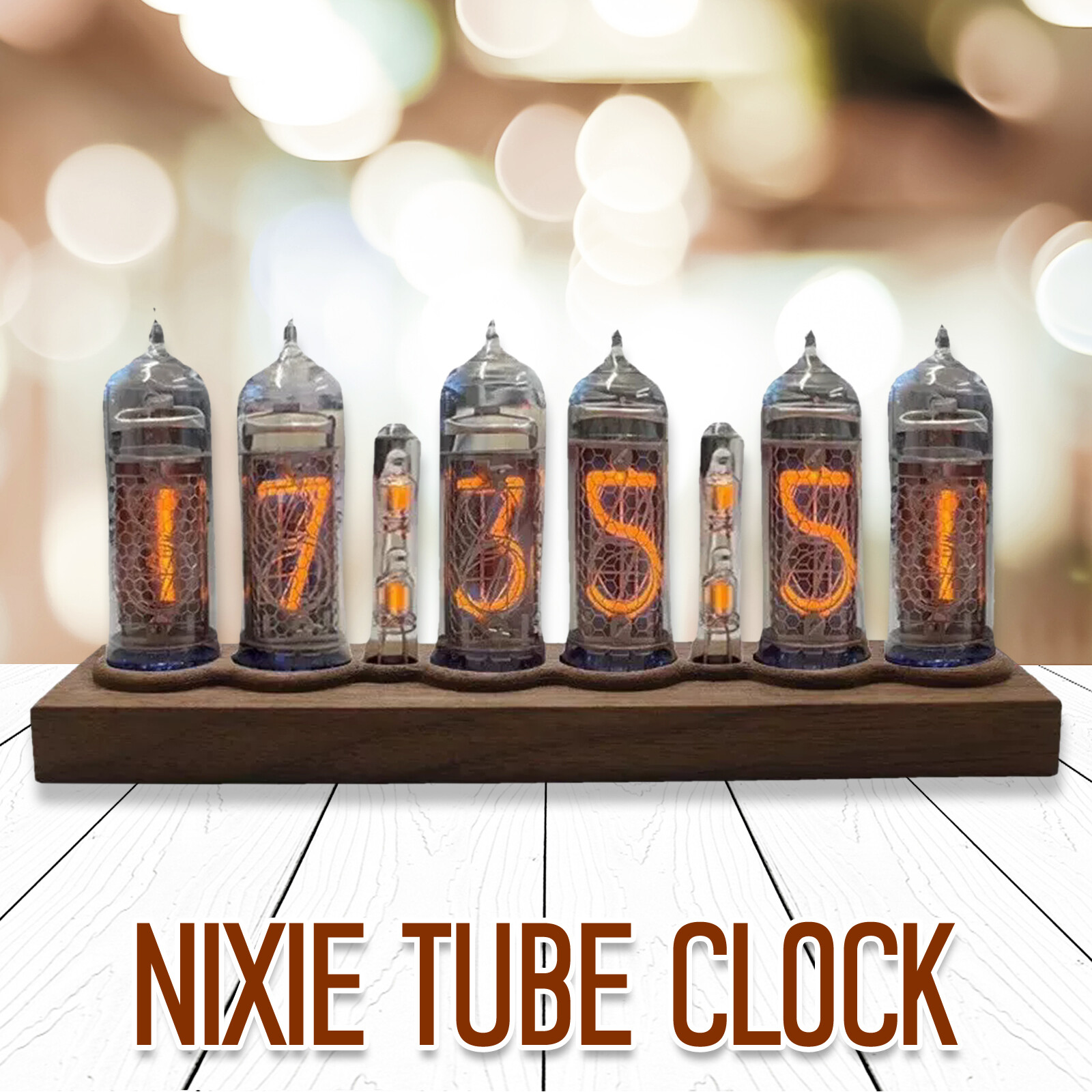 DIY Kit NEW 6 bit Nixie Tube Clock IN-14 PCBA Digital IN14 walnut wood.No Tubes