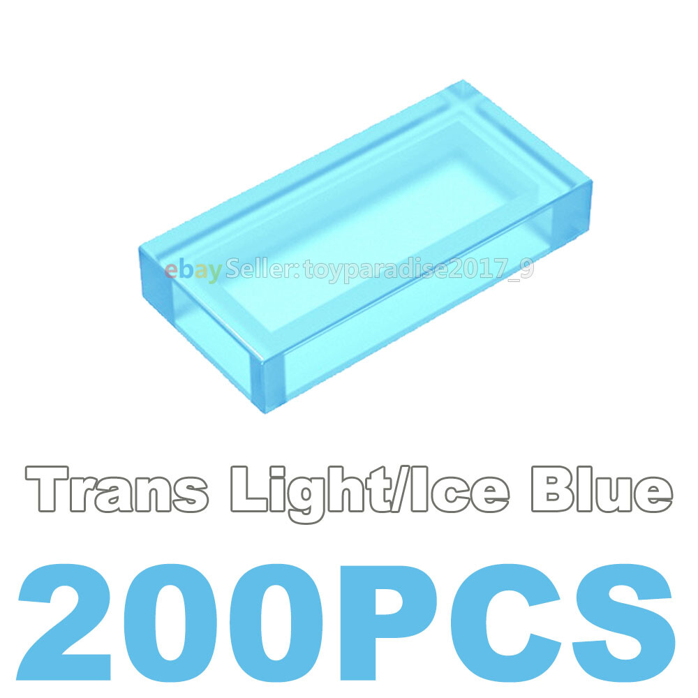 200 New Trans-Light Blue Tiles 1 x 2 Flat Smooth Water Transparent Pieces
