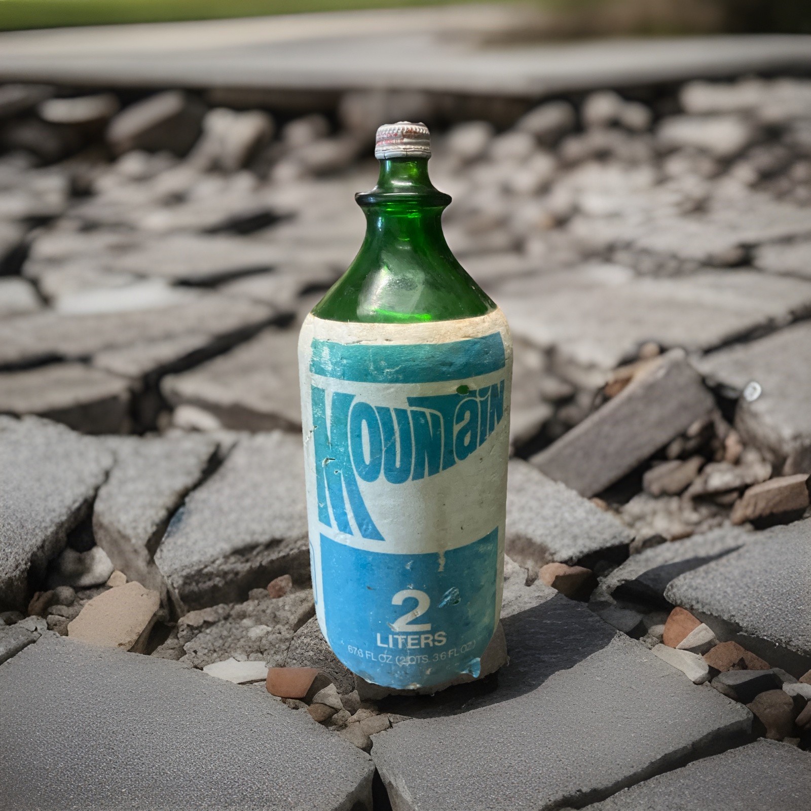 VTG Mountain Dew Bottle Soda 64 oz Glass Styrofoam 2 Liter
