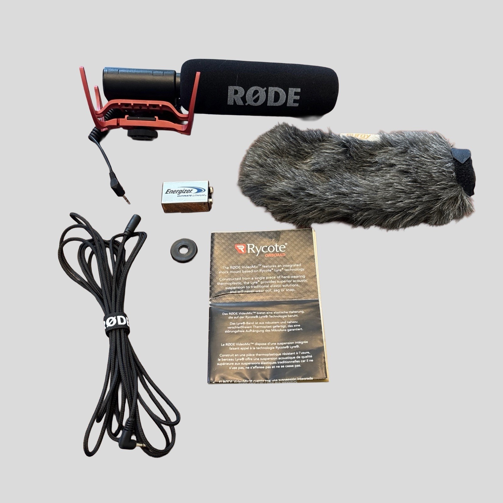 Rode VideoMic Shotgun Mic Kit w/ Rycote Lyre, DeadCat, 9V & Boom Extension Cable