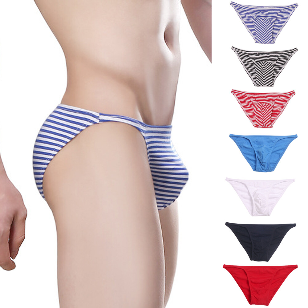 Mens Sexy Underwear Tanga Briefs Striped Low Waist U Pouch Bikinis Underpants US