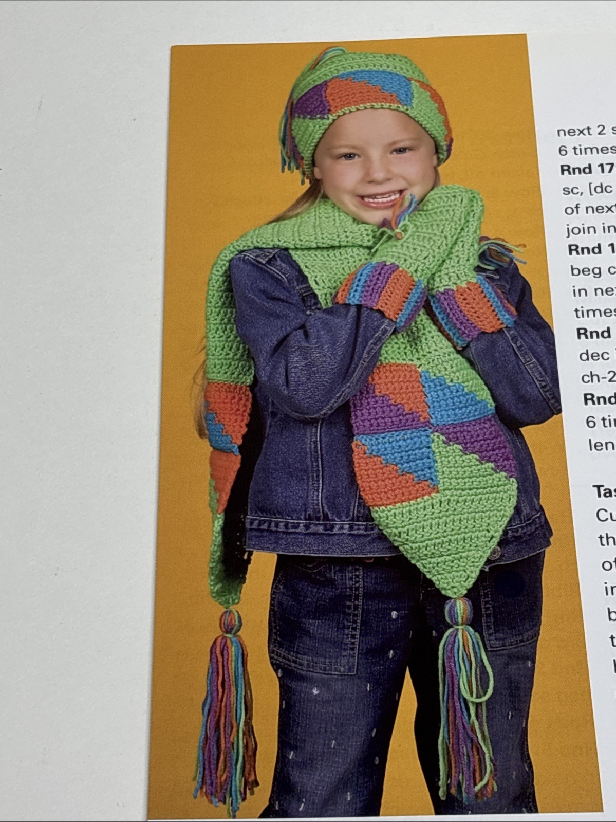 Neon Bright Winter Warmers Hat & Scarf Crochet Pattern Page From Book