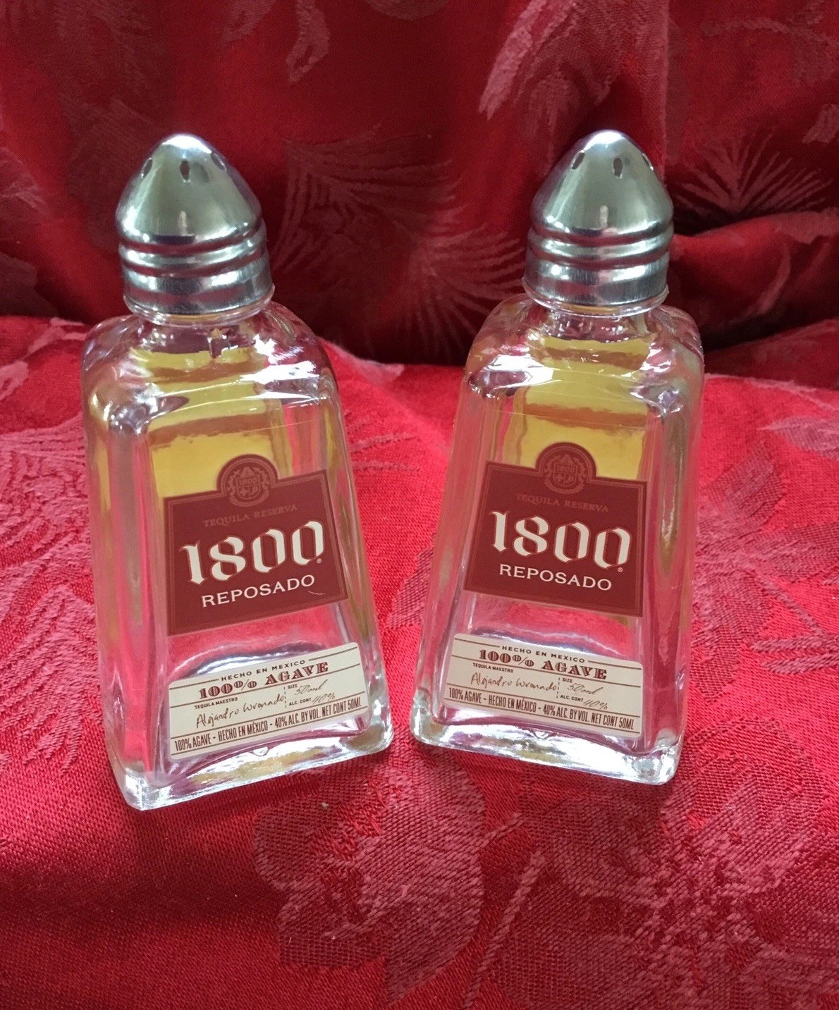 2 Pairs "1800" Tequila Mini Liquor 50ml Bottles Upcycled SALT & PEPPER Shakers