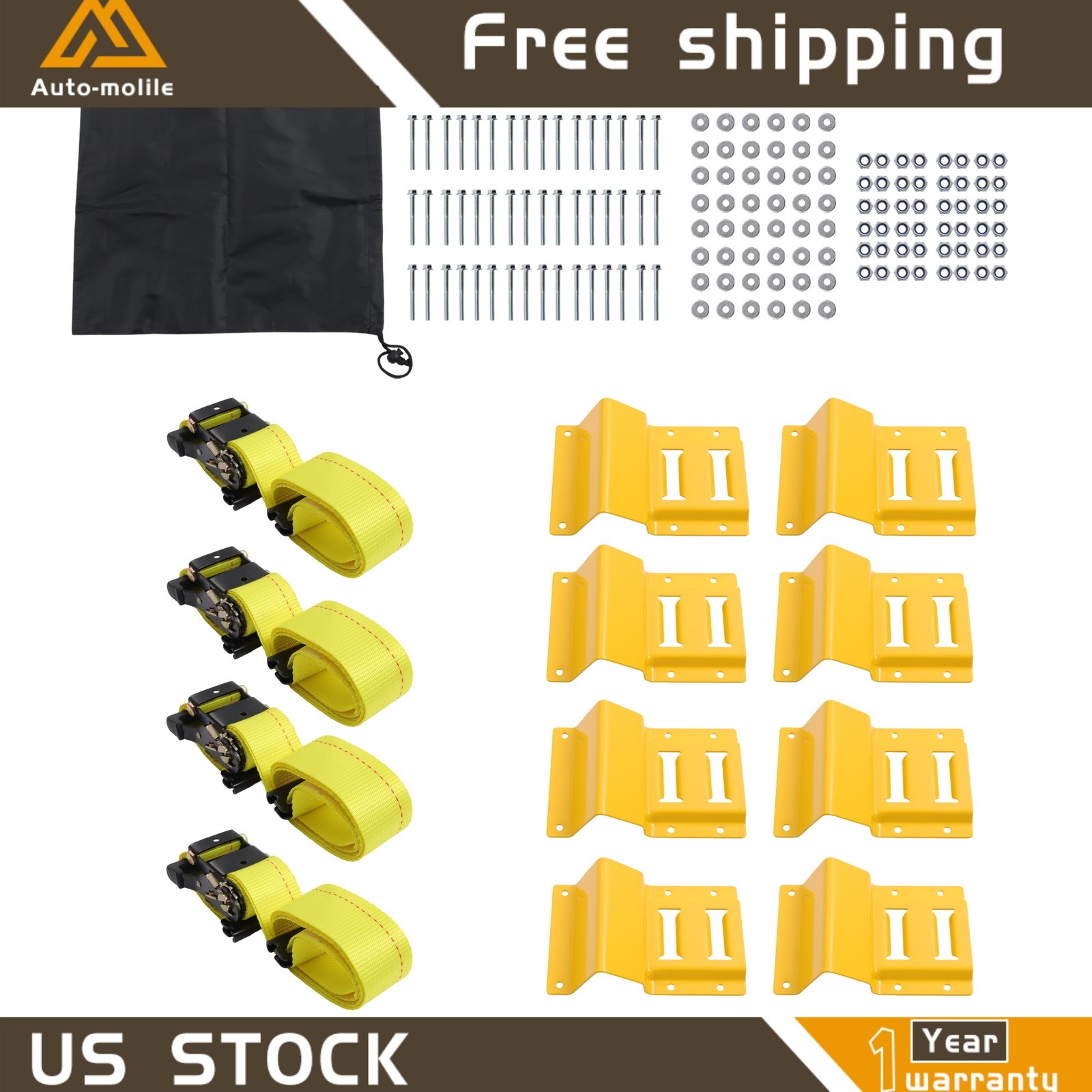 Heavy Loads E Track System With Wheel Chock 8' Yellow Ratchet Tie Down Straps