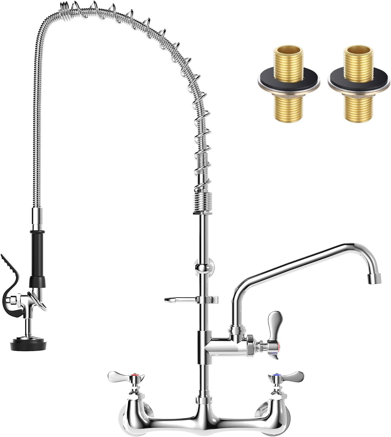 Wall Mount Commercial Kitchen Faucet with Pre Rinse Sprayer for Restaurants