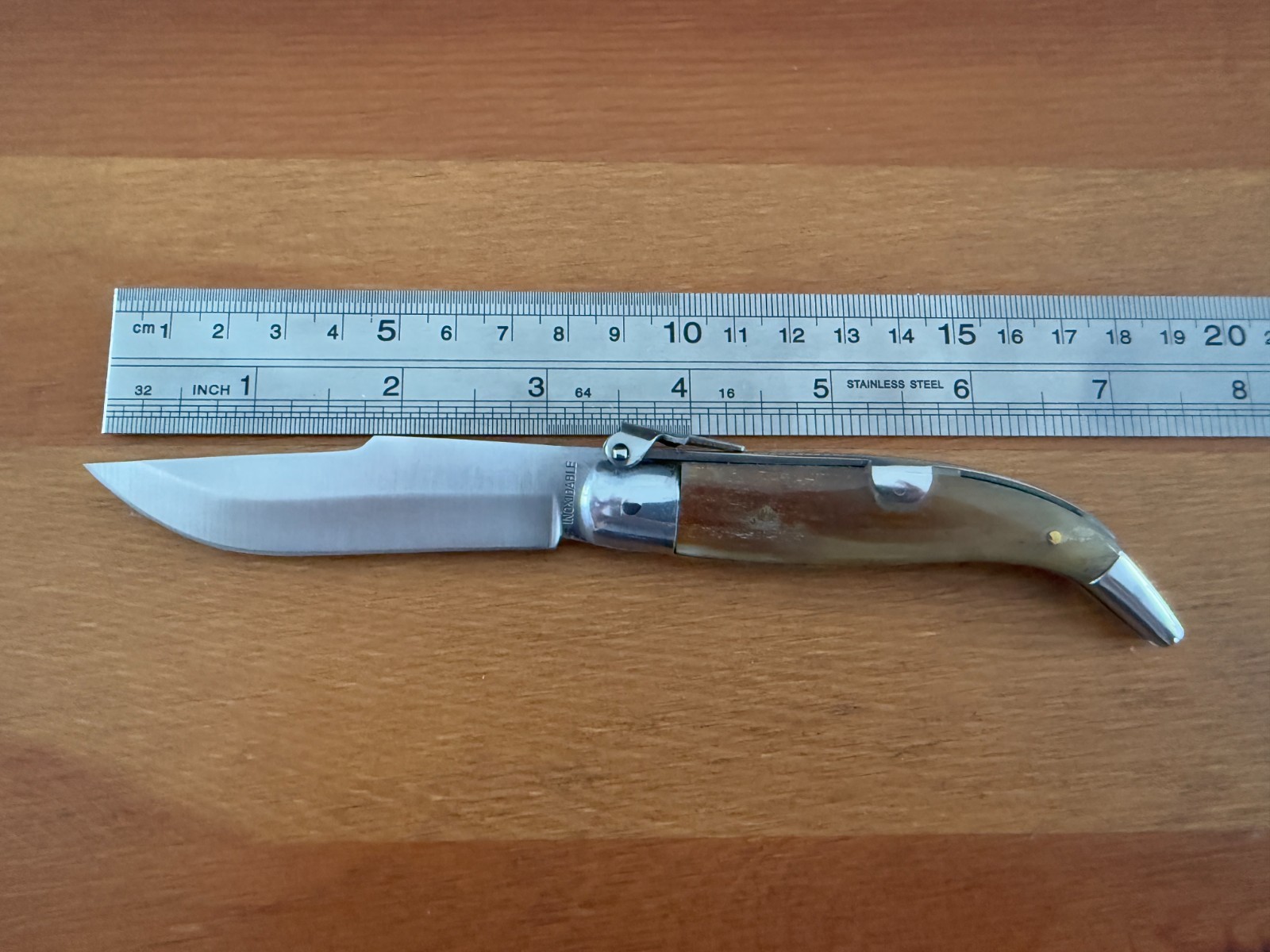 3.14” Stainless Steel Blade Spanish Navaja Pocket Knife Bull Horn Scales - Spain
