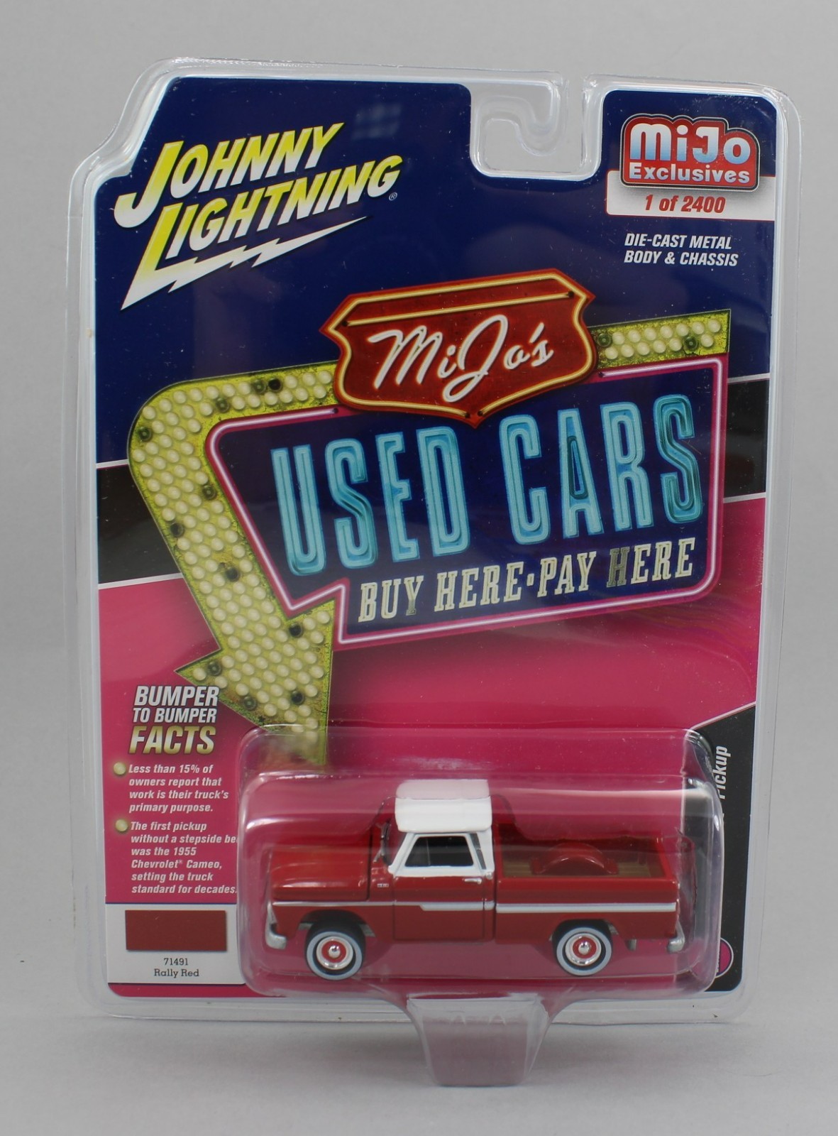 Johnny Lightning  *MiJo's USED CARS* RED & WHITE 1965 Chevrolet Pickup Truck NIP