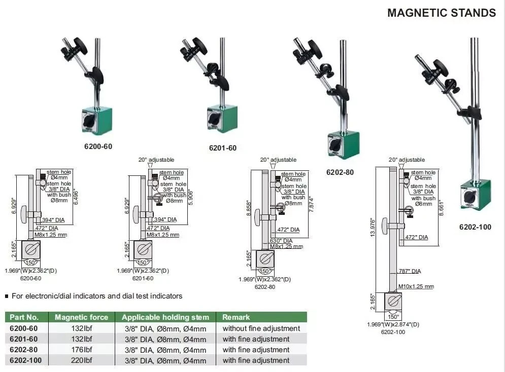 Insize 6202-100 Universal Magnetic Stand For Digital/Dial & Dial Test Indicators