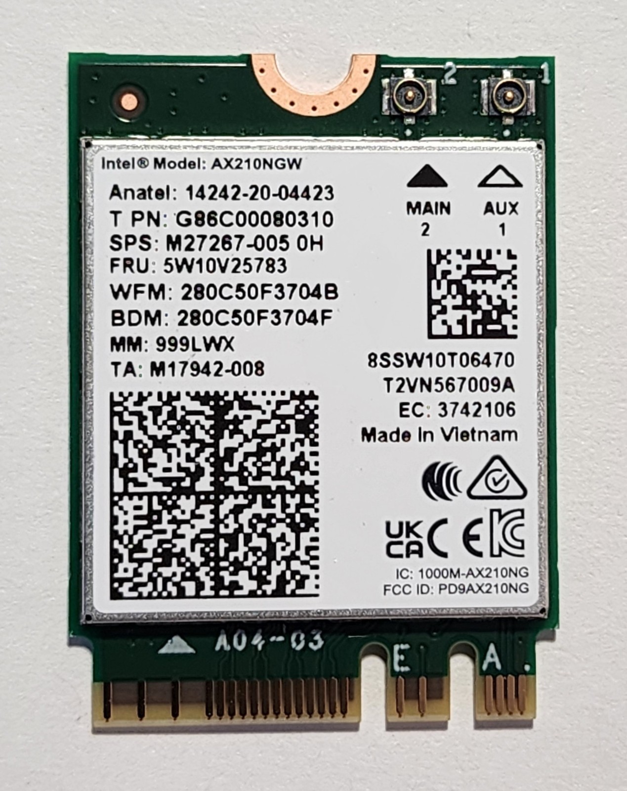 Intel  AX210 Wi-Fi 6E AX210.NGWG  M.2 2230  with vPro BT 5.4 HP MM# 999LWX