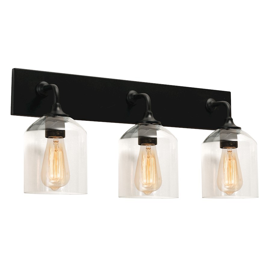 AFX Lighting William 3 Light 24" Vanity, Black/Clear - WMMV2411MBBK