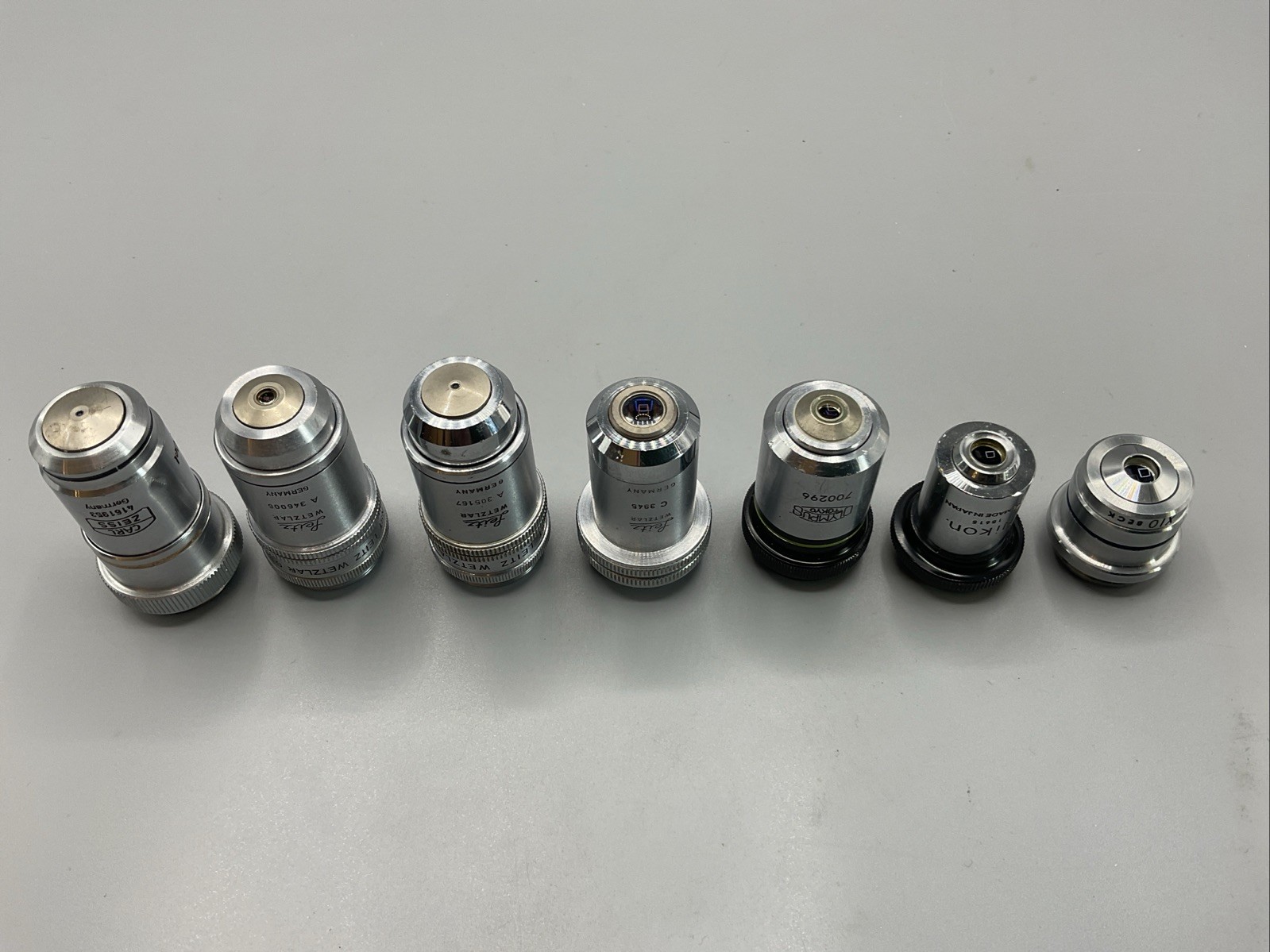Lot Of 7 Microscope Objectives: Nikon Zeiss Leitz Olympus Beck