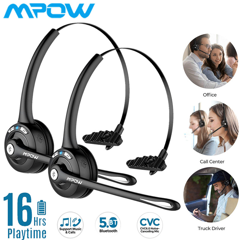 1/2 MPOW Bluetooth Headphones Business Over Head Mic Business Car Driver Headset