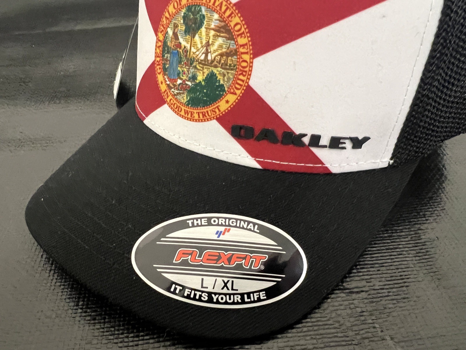 OAKLEY Florida FL Flag Hat Cap Flexfit Flex Fit L / XL Fitted Stretch Curve Brim