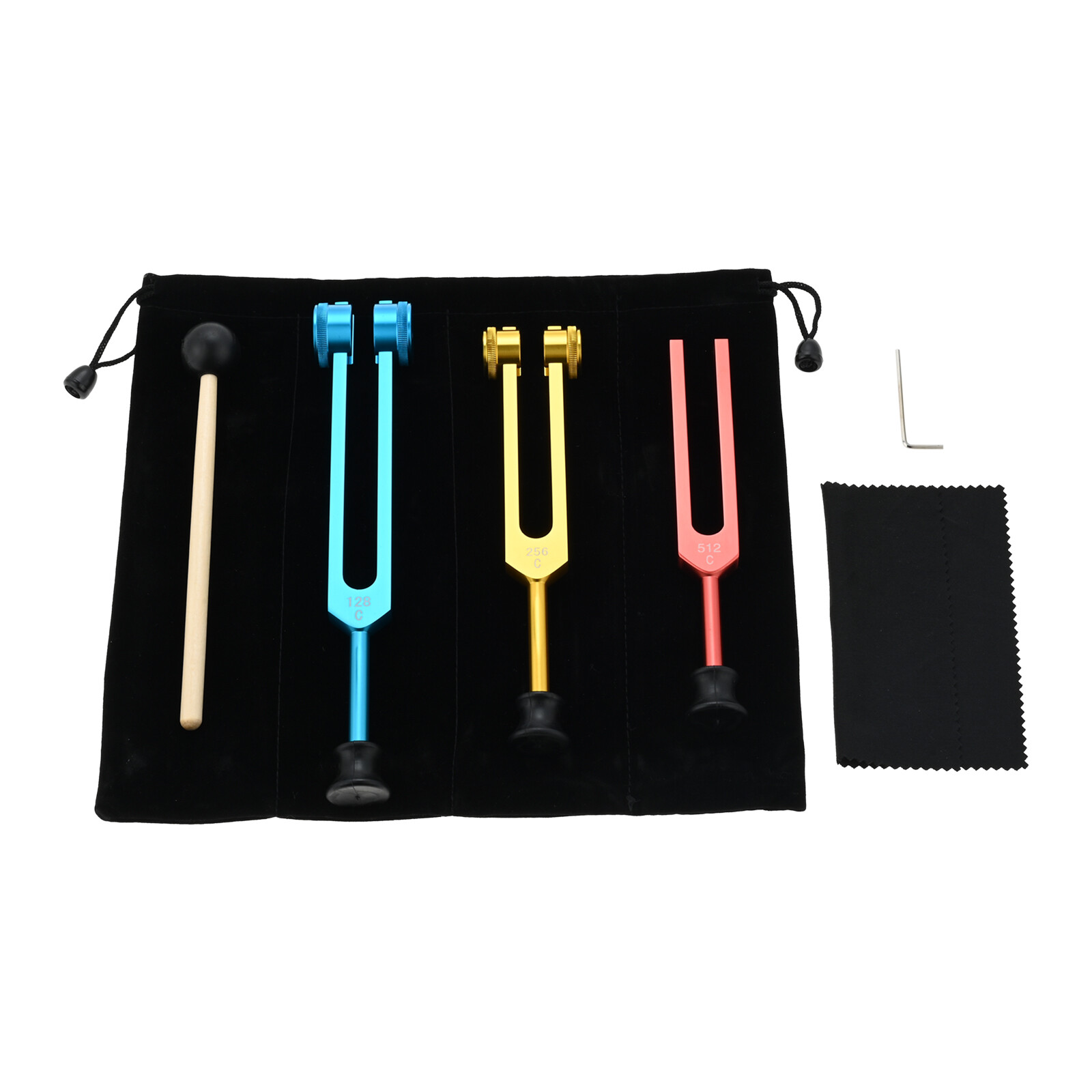 3x Colored Tuning Fork with Hammer Set 128Hz 256Hz 512Hz Fork for Reduce Stress