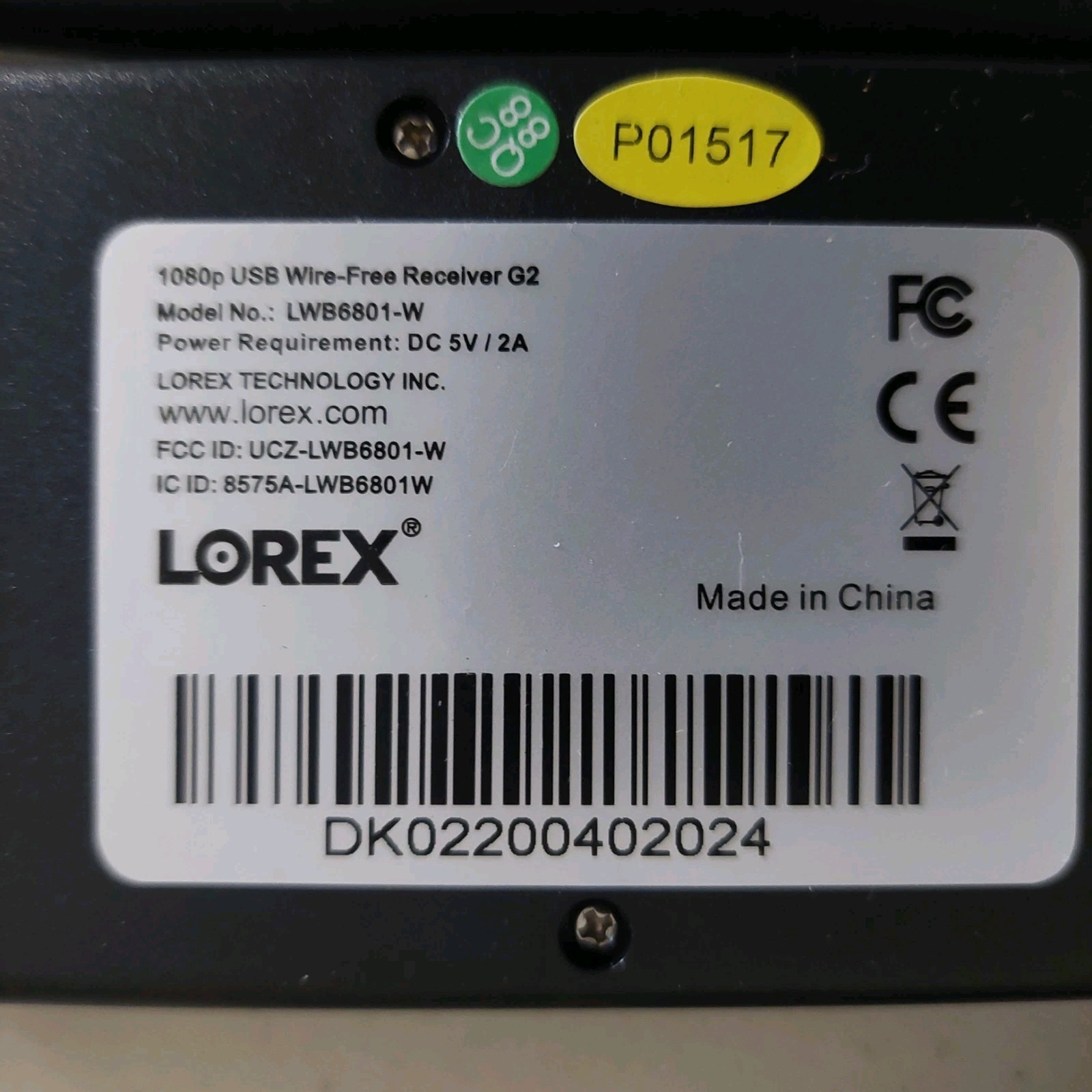 Lorex LWB6801-W 6 Channel 1080P Wireless USB Receiver Wire-free Receiver