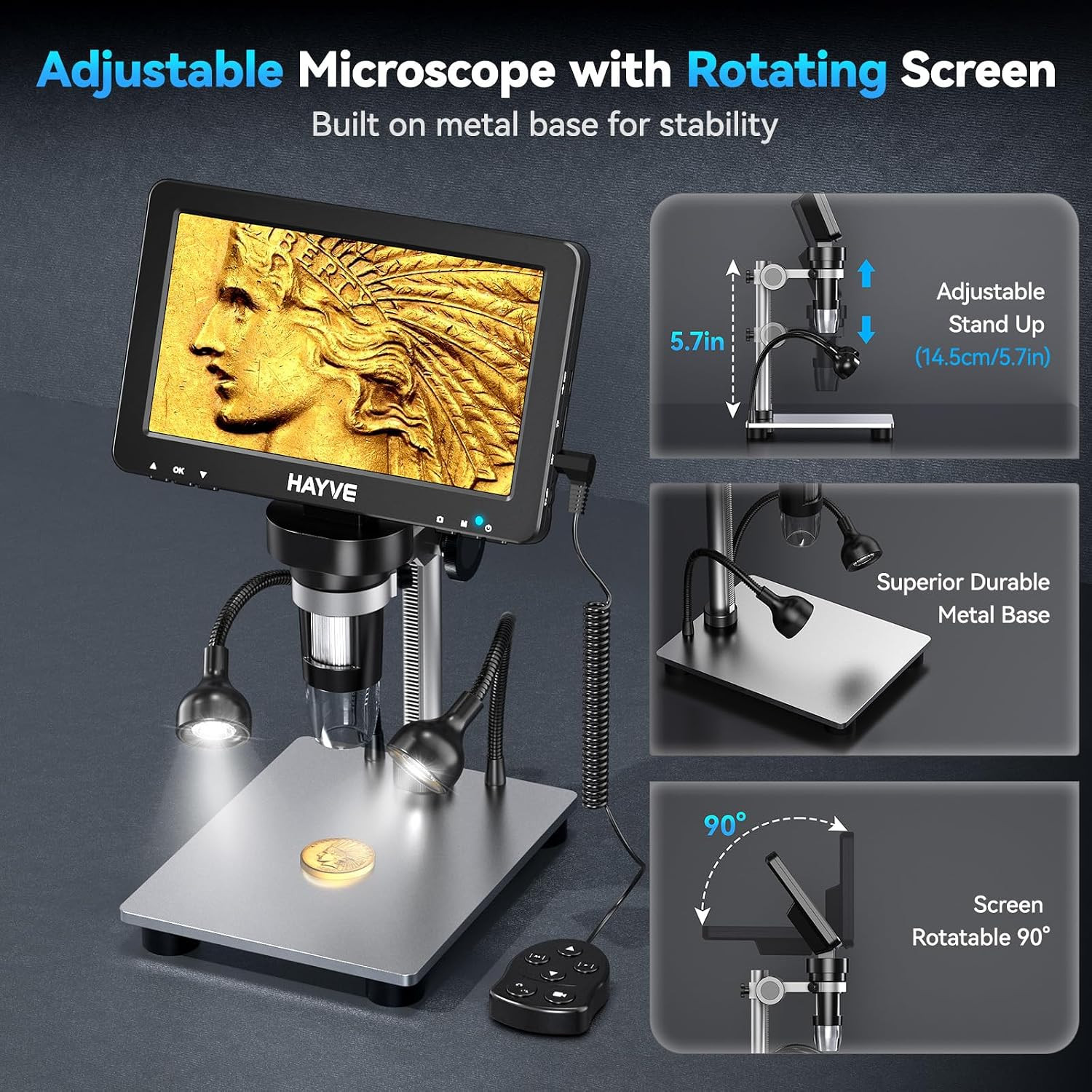 7" LCD Digital Microscope, 1200X Magnification for Coin PCB Circuit