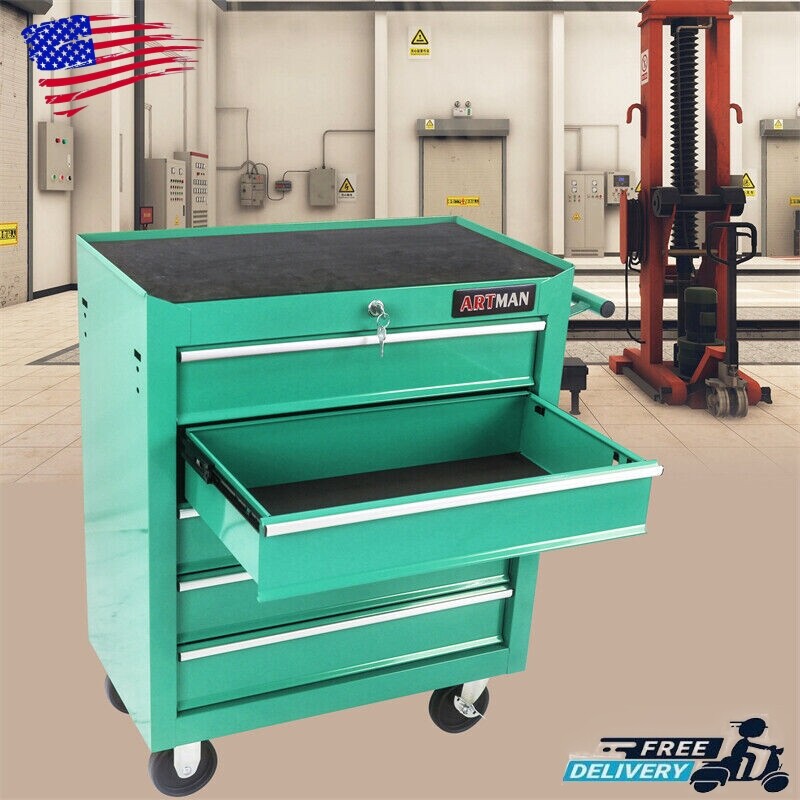 5 Drawers Rolling Tool Box Cart Tool Storage Cabinet Steel Lockable Tool Chest