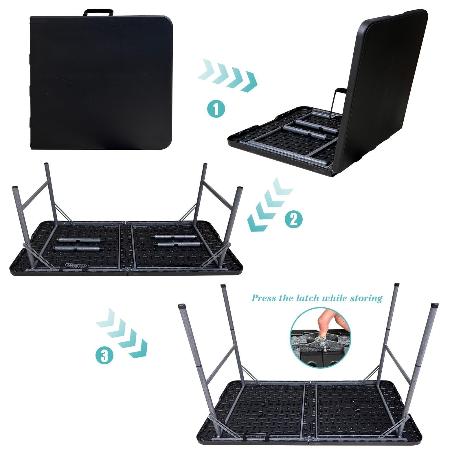 Gocamptoo Folding Table,4ft Indoor Outdoor Heavy Duty Portable Folding Square Pl