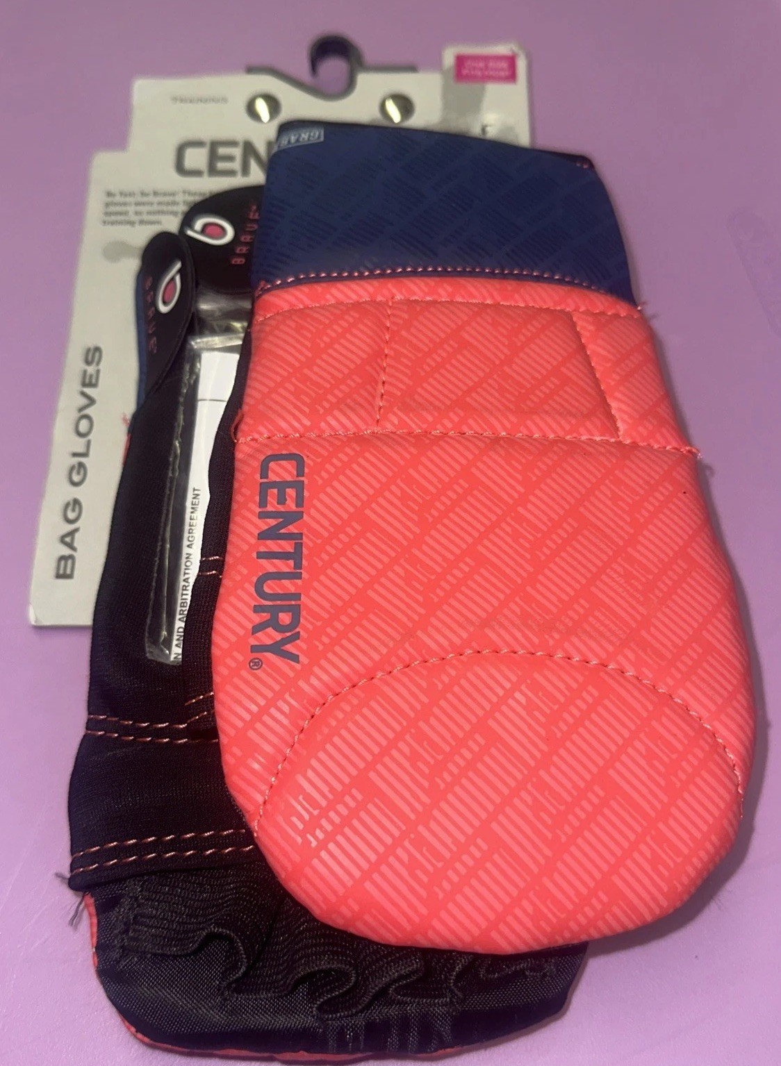 NWT CENTURY Training WOMEN'S  BAG GLOVES Open Finger OS Coral/Navy. Mesh Palm.