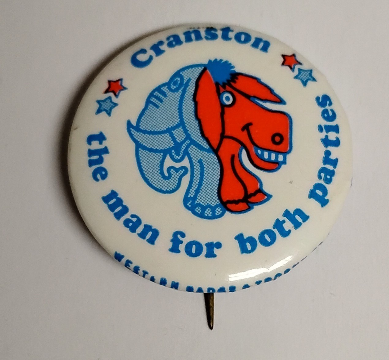 Vintage Alan Cranston The Man For Both Parties Senate Campaign Pinback