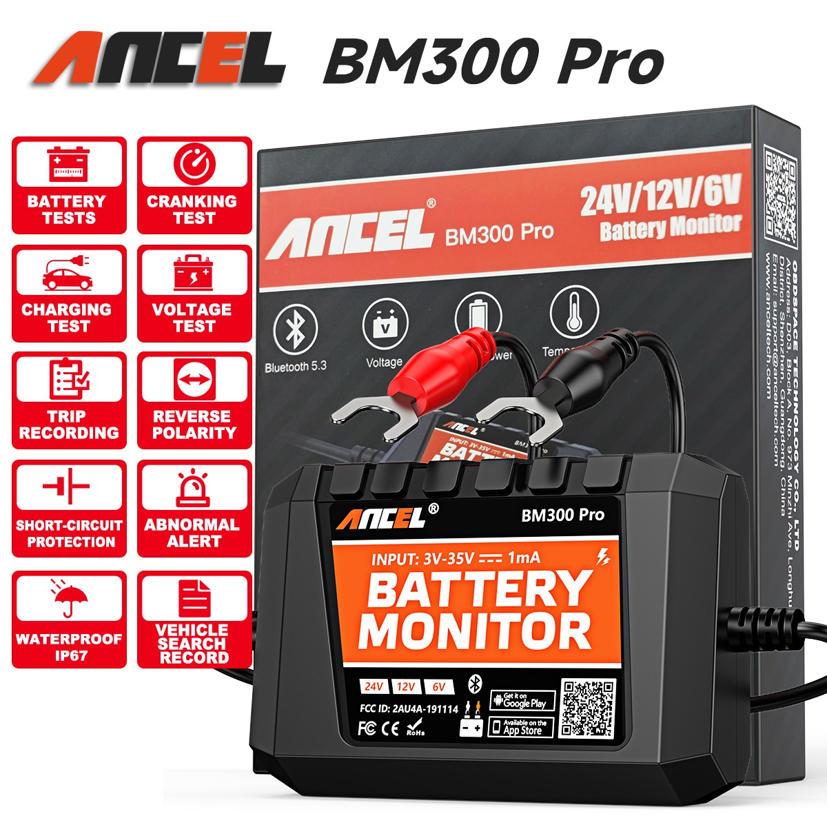 ANCEL BM300 PRO Car Battery Monitor​​ 6V 12V 24V Battery Tester Voltage Test