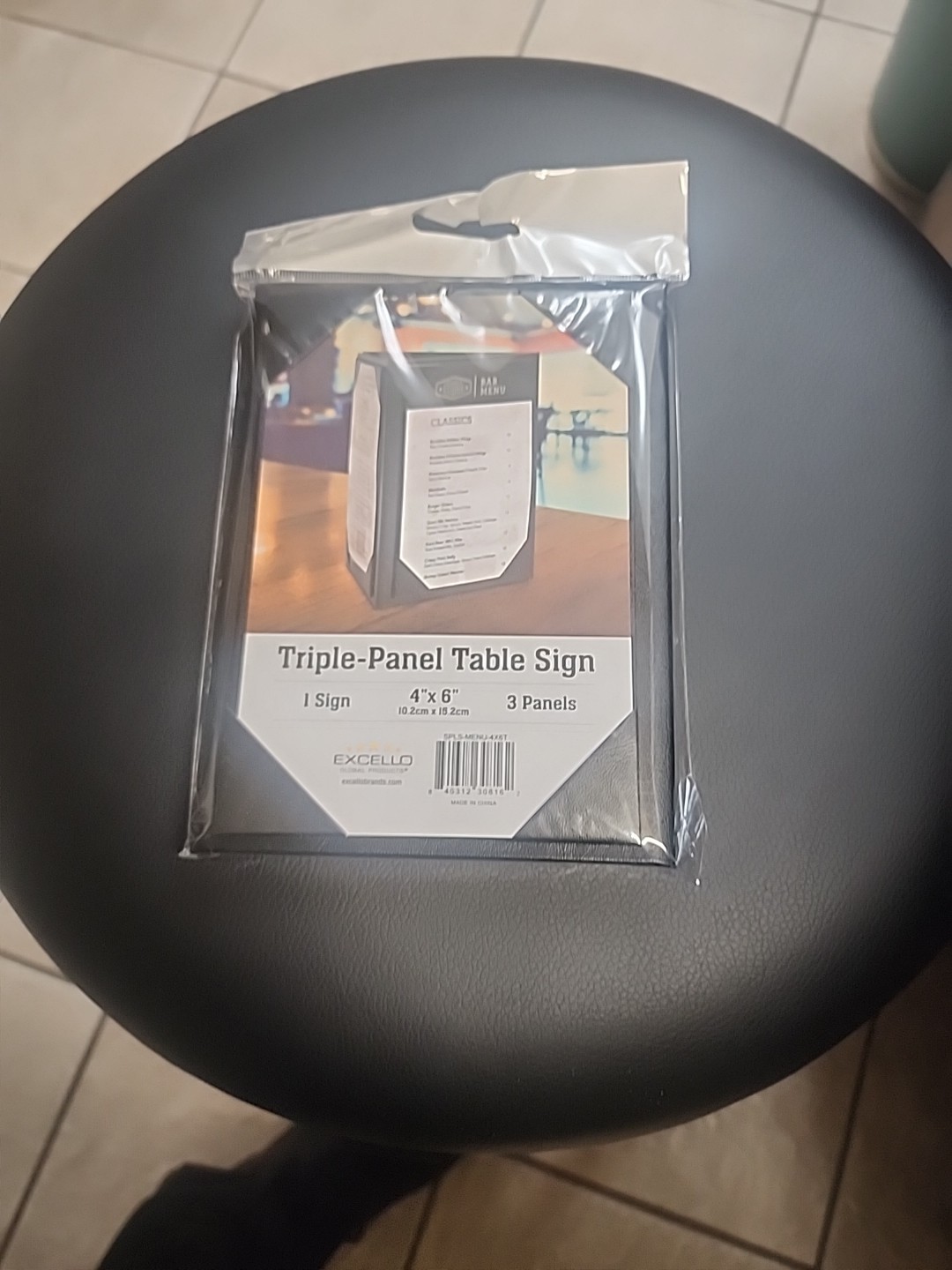 Excello  4" X 6" Triple Sided Panel Black Table Tent Menu Sign